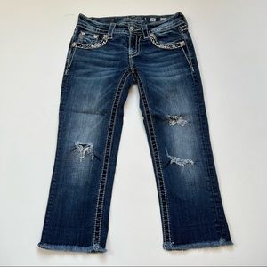 Miss Me Signature Cropped Jeans Distressed  Embellished Dark Wash Size 25